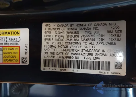 2023 Honda Cr-V Hybrid Sport Touring из США, поврежденный, VIN 2HKRS6H9XPH804181